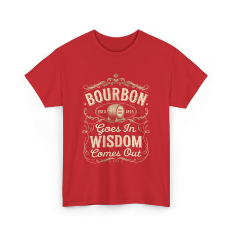 Bourbon Goes In Wisdom Comes Out Whiskey T-Shirt - Red