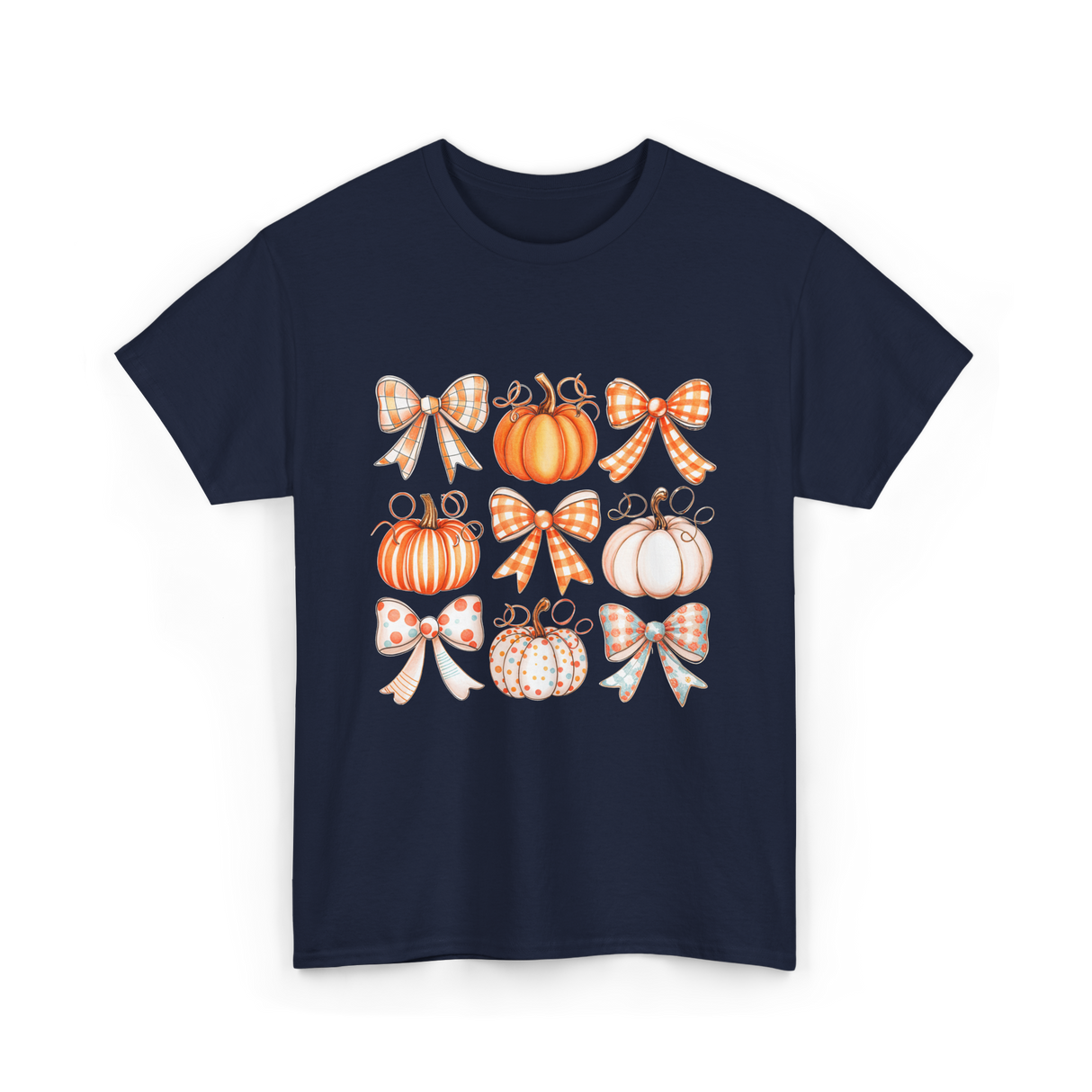 Bow Pumpkin Season Autumn Fall T-Shirt - Navy