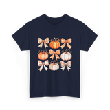 Bow Pumpkin Season Autumn Fall T-Shirt - Navy