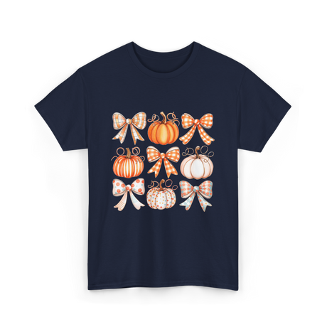 Bow Pumpkin Season Autumn Fall T-Shirt - Navy