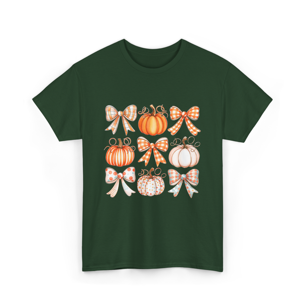 Bow Pumpkin Season Autumn Fall T-Shirt - Forest Green