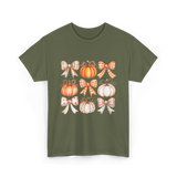 Bow Pumpkin Season Autumn Fall T-Shirt - Military Green