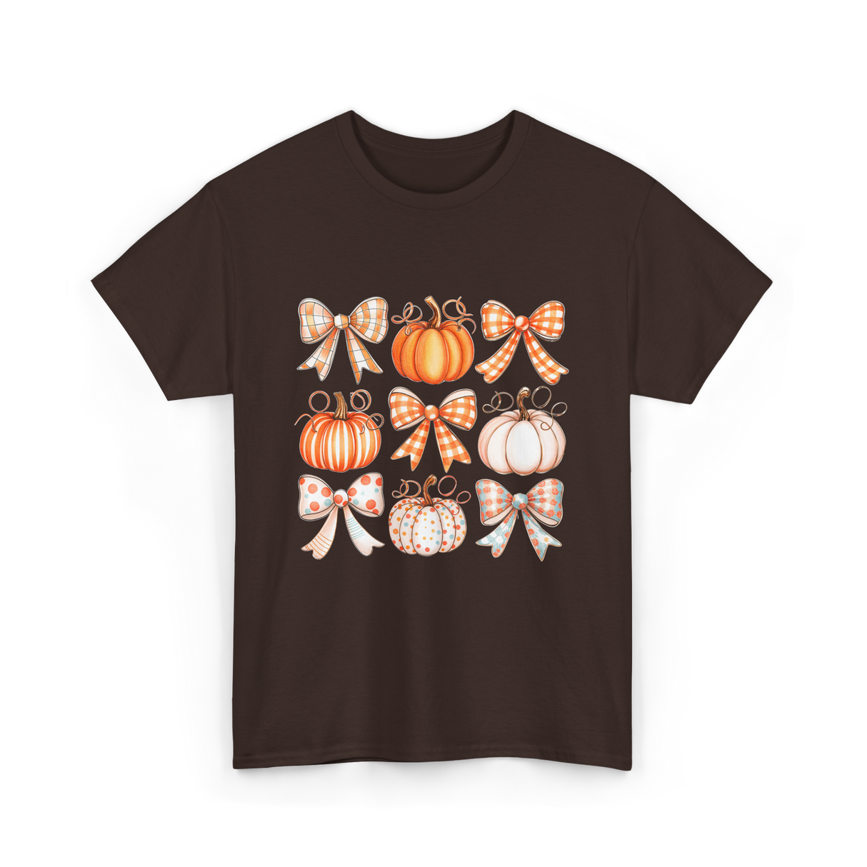 Bow Pumpkin Season Autumn Fall T-Shirt - Dark Chocolate