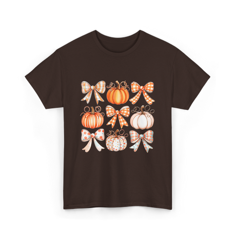 Bow Pumpkin Season Autumn Fall T-Shirt - Dark Chocolate