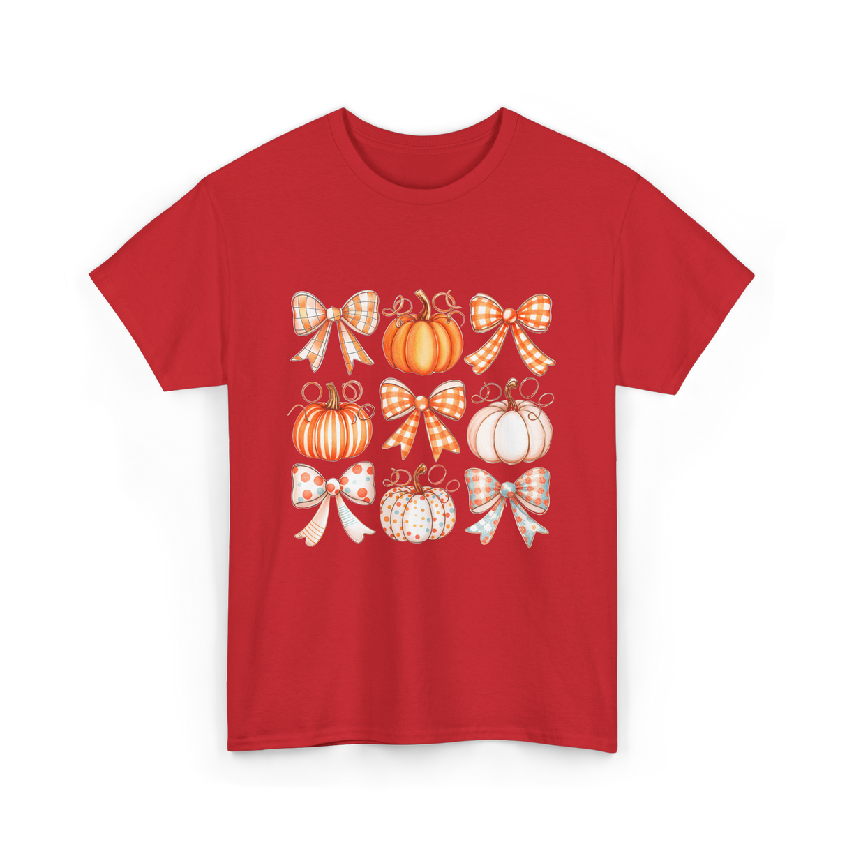 Bow Pumpkin Season Autumn Fall T-Shirt - Red