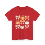 Bow Pumpkin Season Autumn Fall T-Shirt - Red