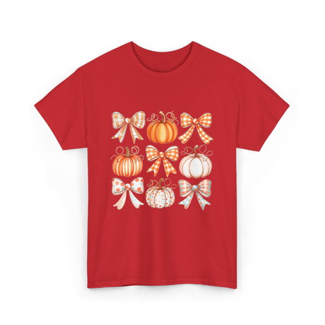 Bow Pumpkin Season Autumn Fall T-Shirt - Red