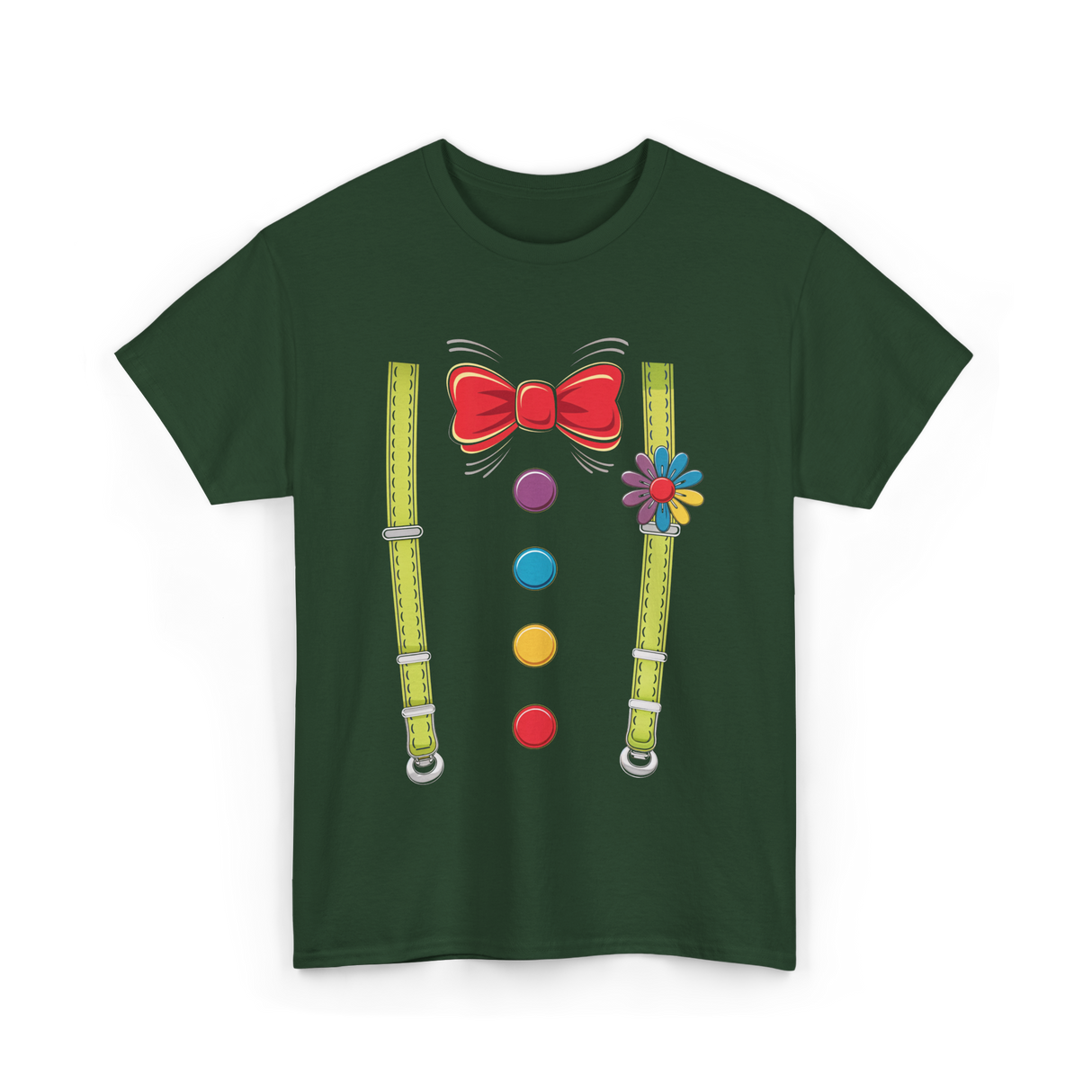 Bow Tie Suspenders Clown T-Shirt - Forest Green