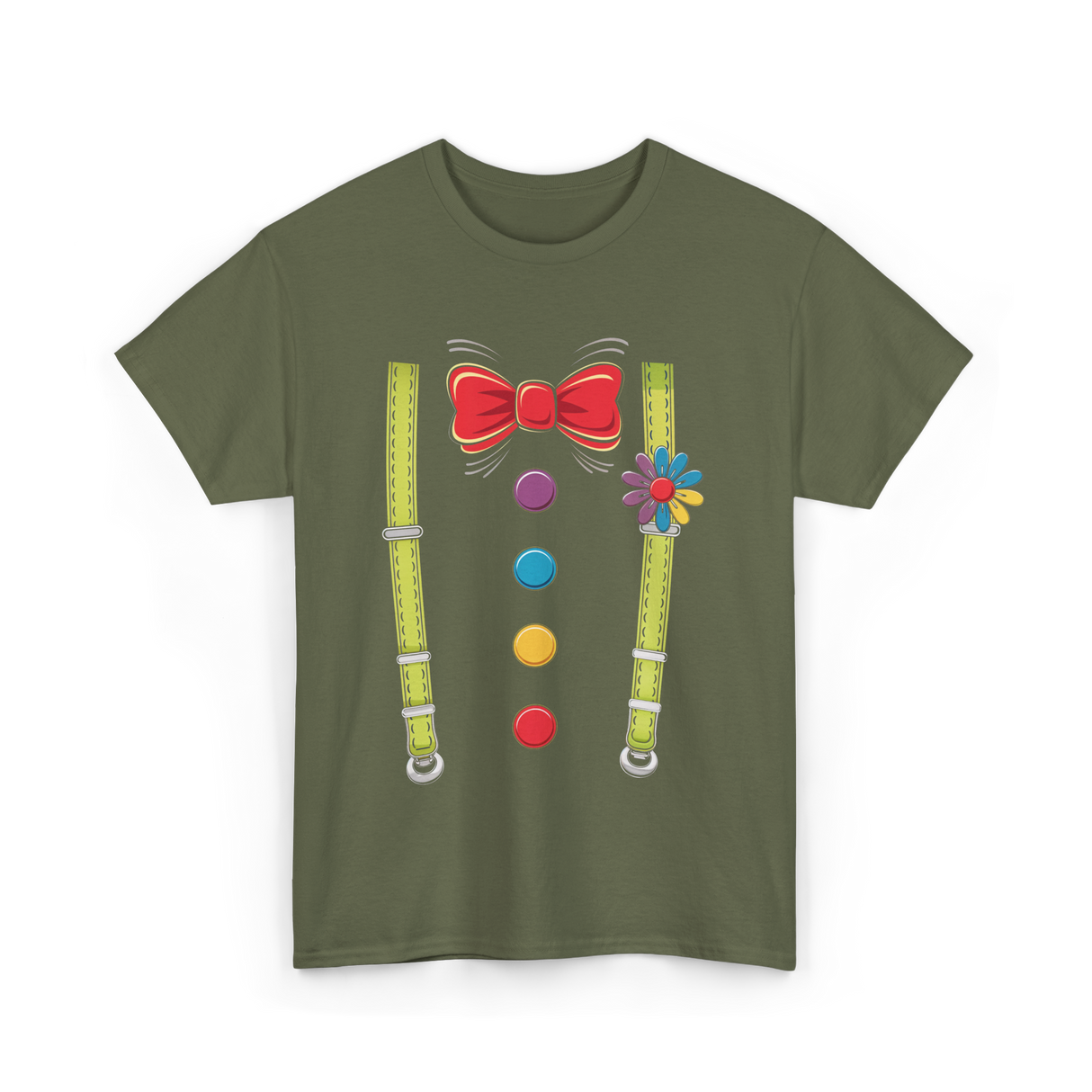 Bow Tie Suspenders Clown T-Shirt - Military Green