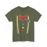 Bow Tie Suspenders Clown T-Shirt - Military Green