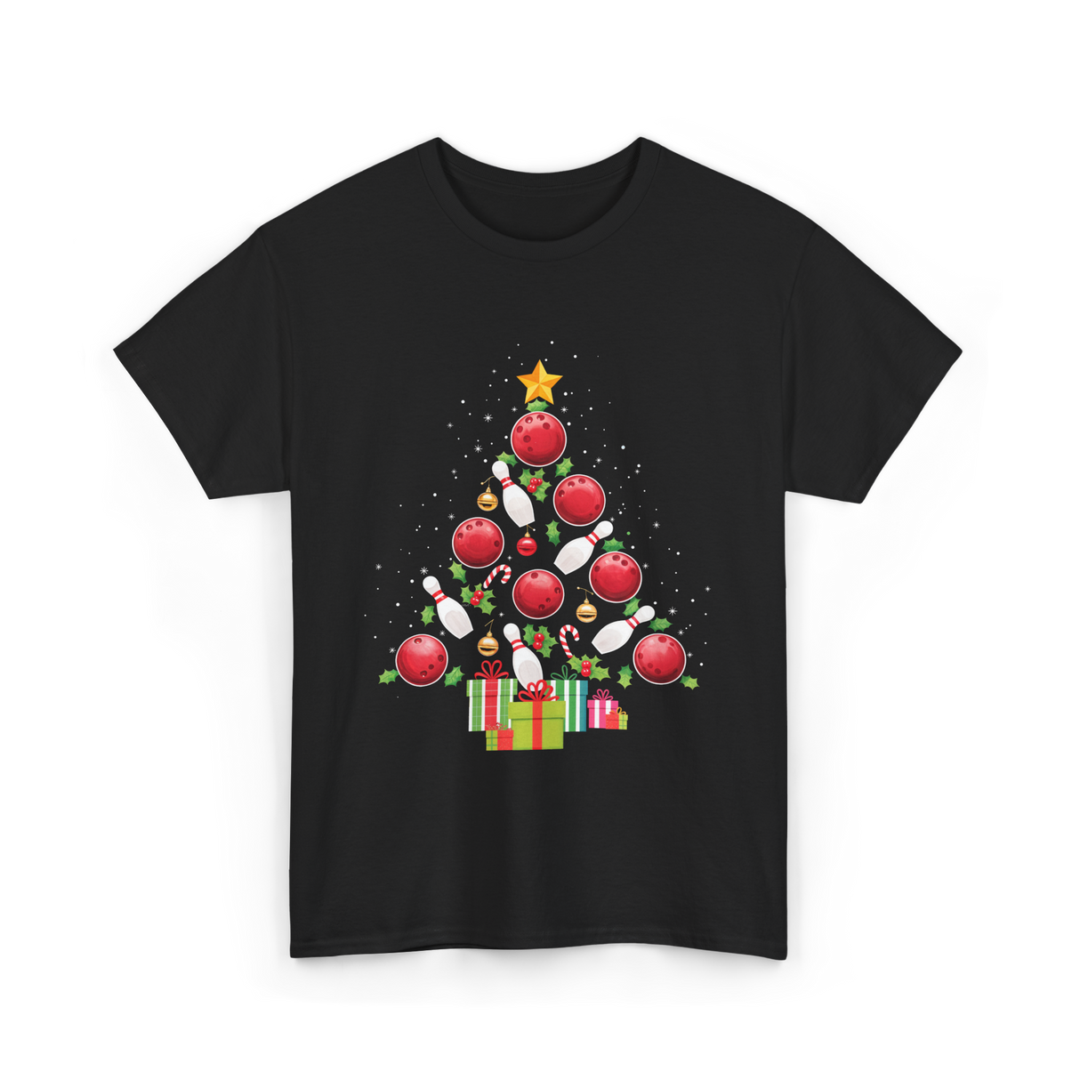 Bowling Christmas Tree Bowling T-Shirt - Black