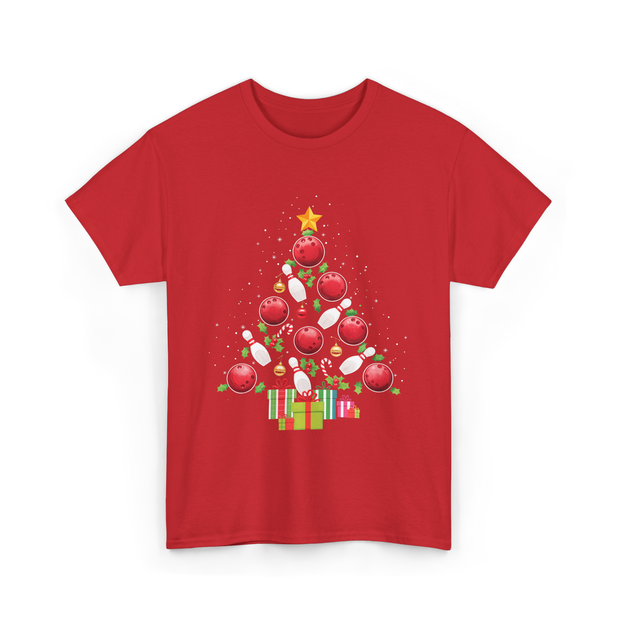 Bowling Christmas Tree Bowling T-Shirt - Red