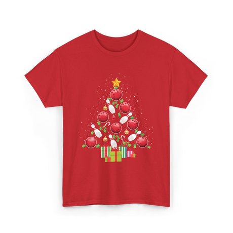 Bowling Christmas Tree Bowling T-Shirt - Red