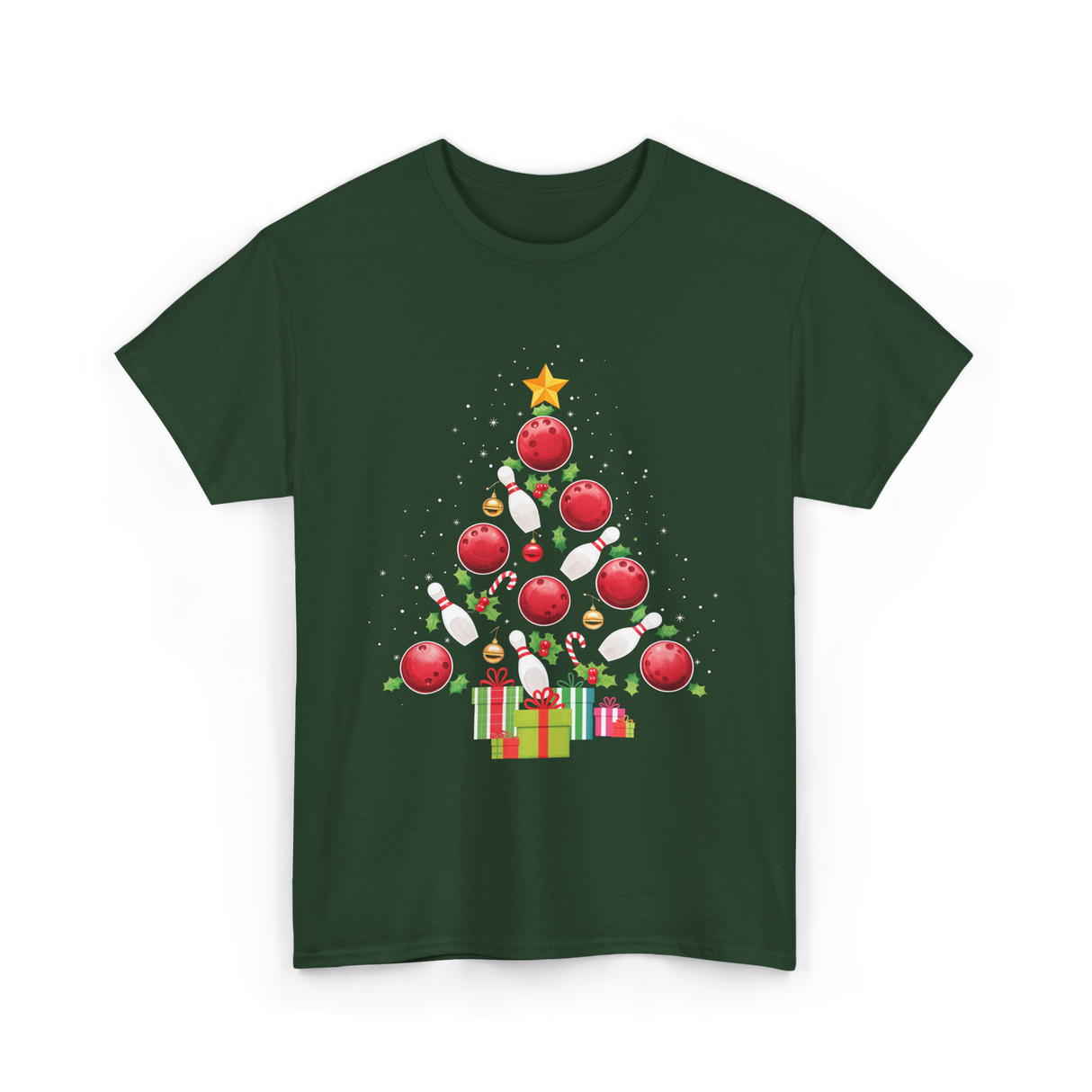 Bowling Christmas Tree Bowling T-Shirt - Forest Green