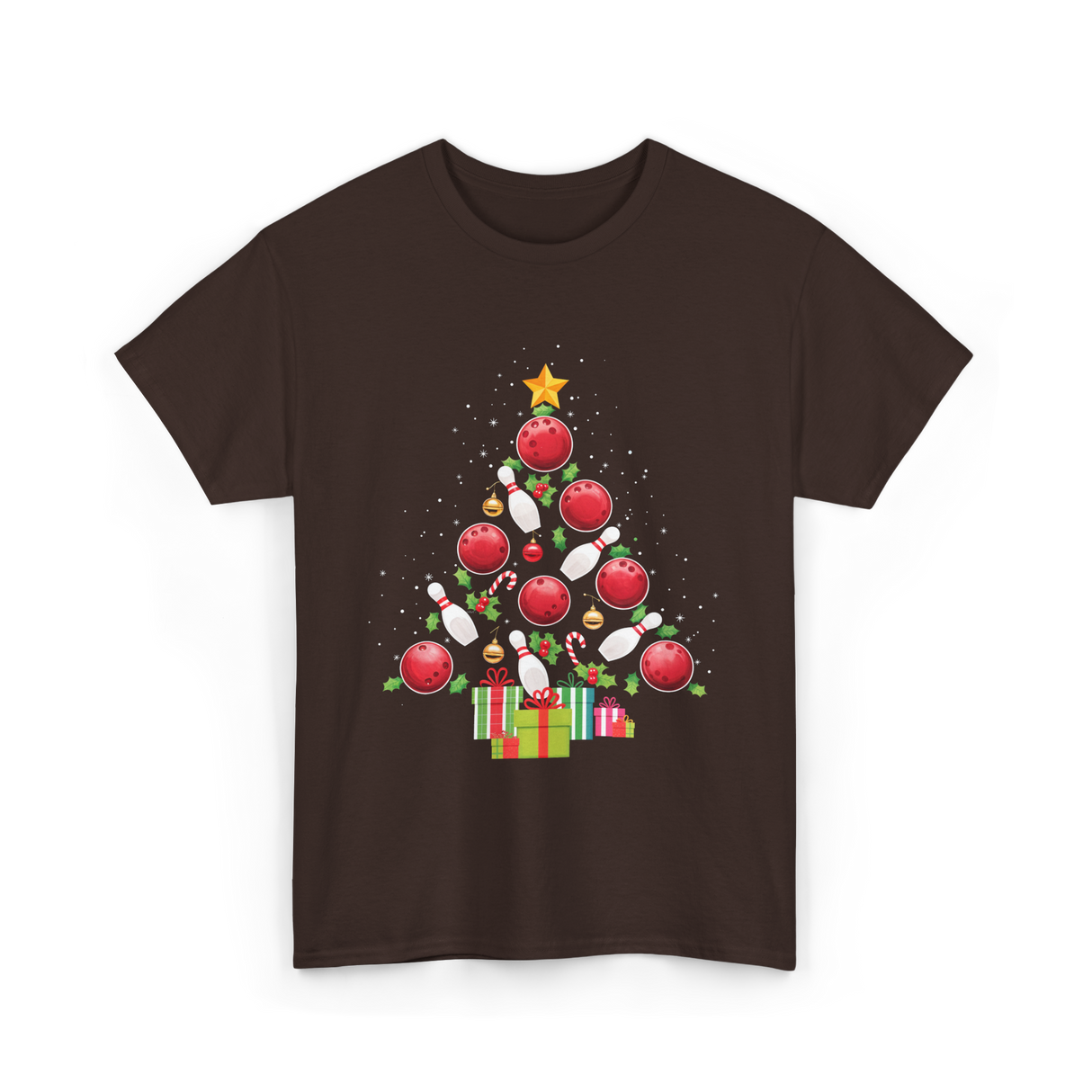 Bowling Christmas Tree Bowling T-Shirt - Dark Chocolate