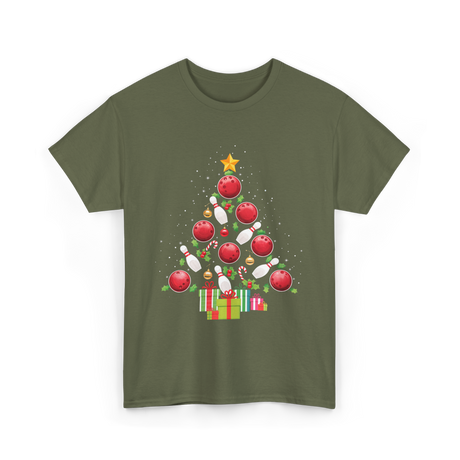 Bowling Christmas Tree Bowling T-Shirt - Military Green