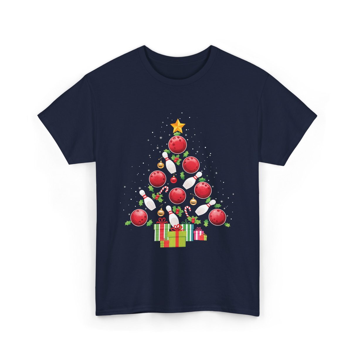 Bowling Christmas Tree Bowling T-Shirt - Navy