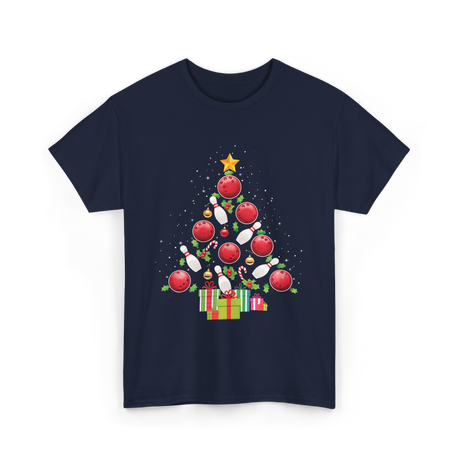 Bowling Christmas Tree Bowling T-Shirt - Navy