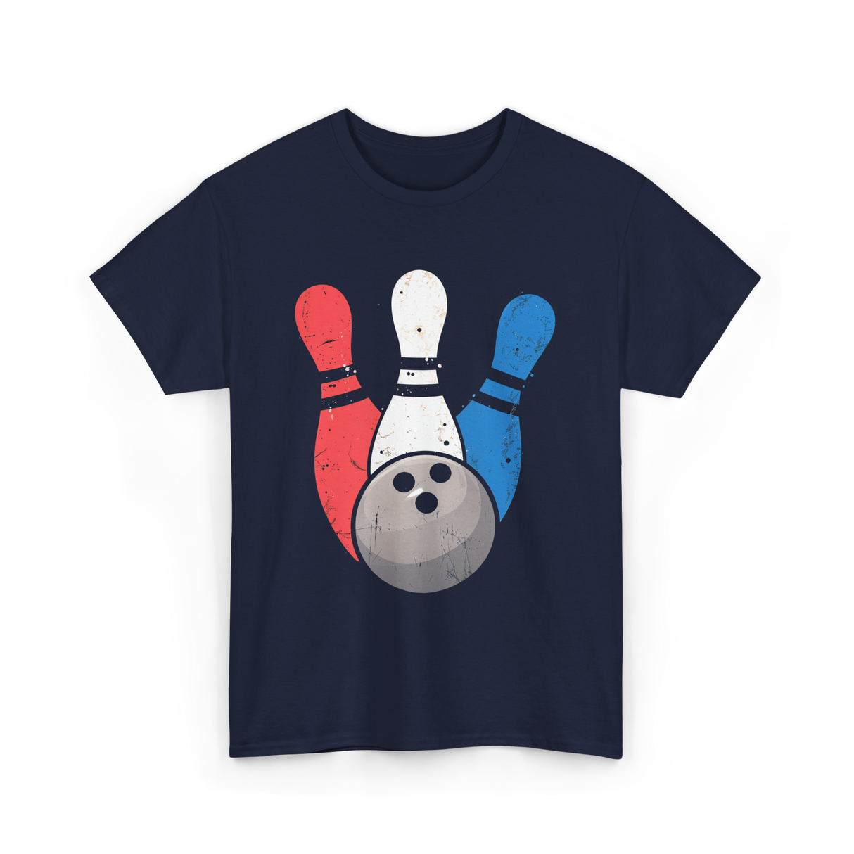 Bowling Pins And Ball Bowling T-Shirt - Navy