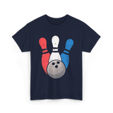 Bowling Pins And Ball Bowling T-Shirt - Navy