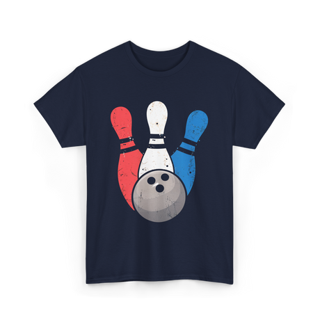 Bowling Pins And Ball Bowling T-Shirt - Navy