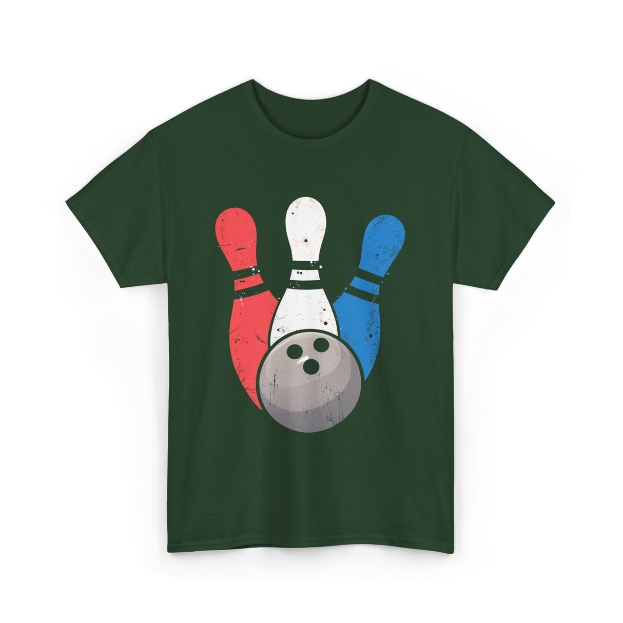 Bowling Pins And Ball Bowling T-Shirt - Forest Green