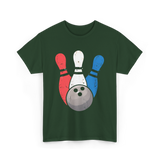 Bowling Pins And Ball Bowling T-Shirt - Forest Green