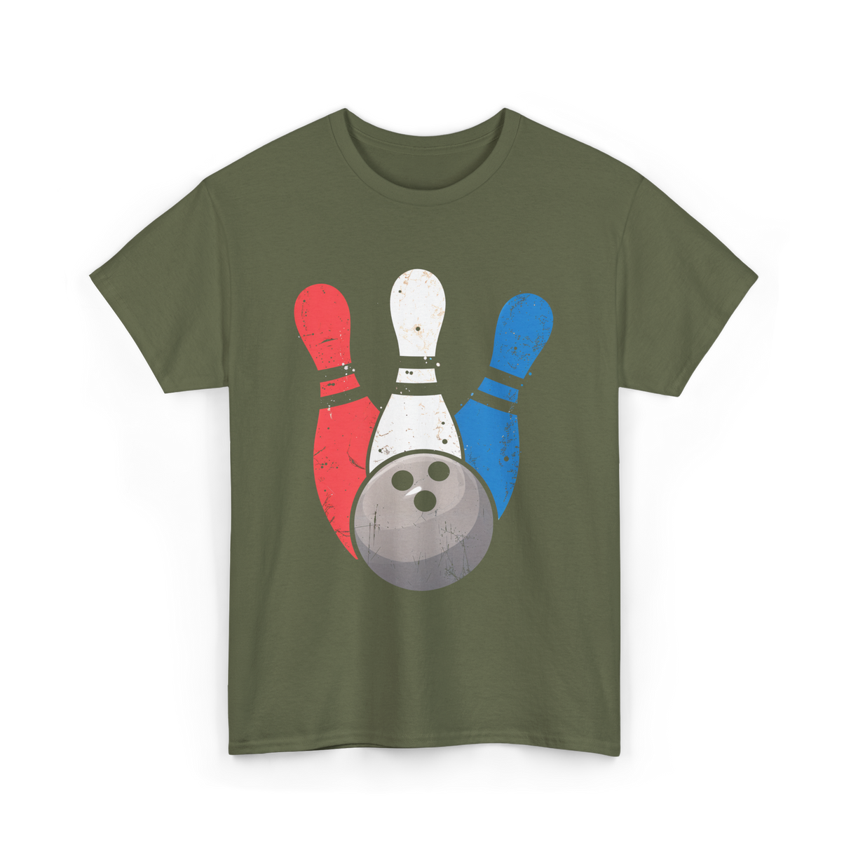 Bowling Pins And Ball Bowling T-Shirt - Military Green