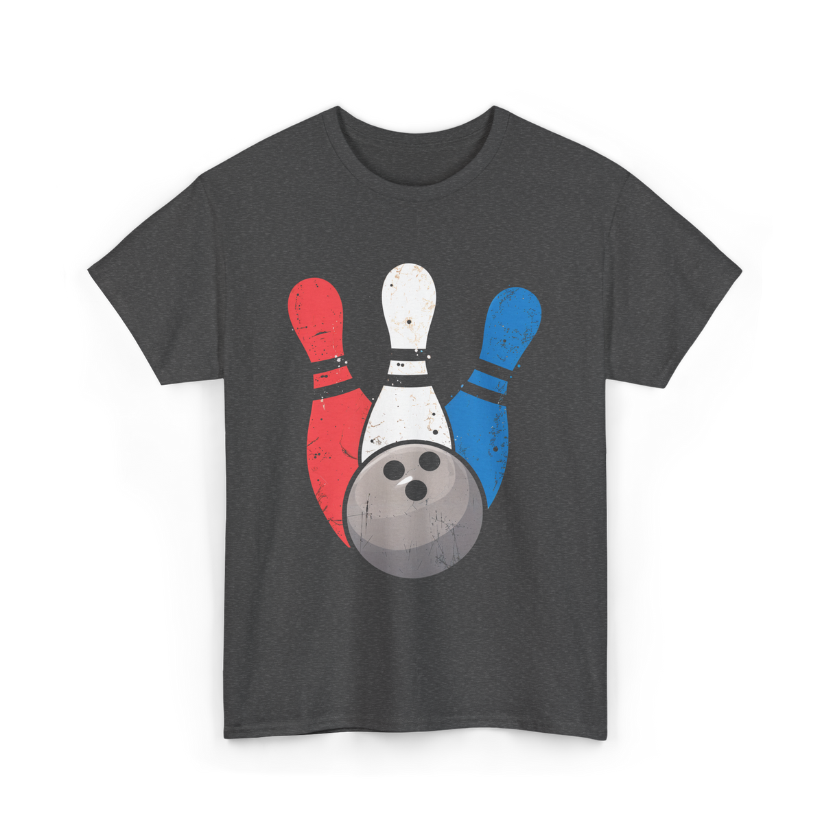 Bowling Pins And Ball Bowling T-Shirt - Dark Heather