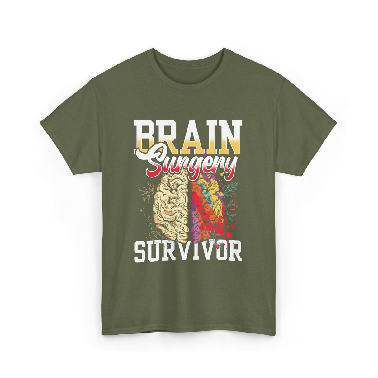 Brain Surgery Survivor Brain Health T-Shirt - Military Green