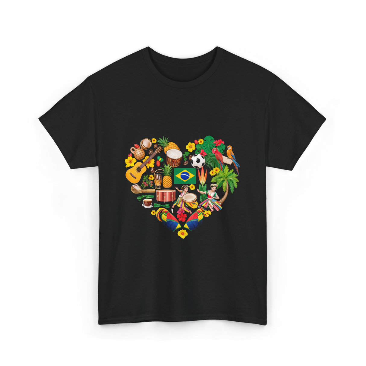 Brazil Heartbeat Cultural Display T-Shirt - Black