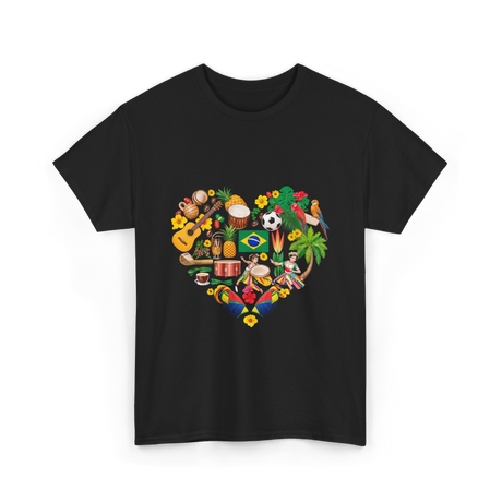 Brazil Heartbeat Cultural Display T-Shirt - Black