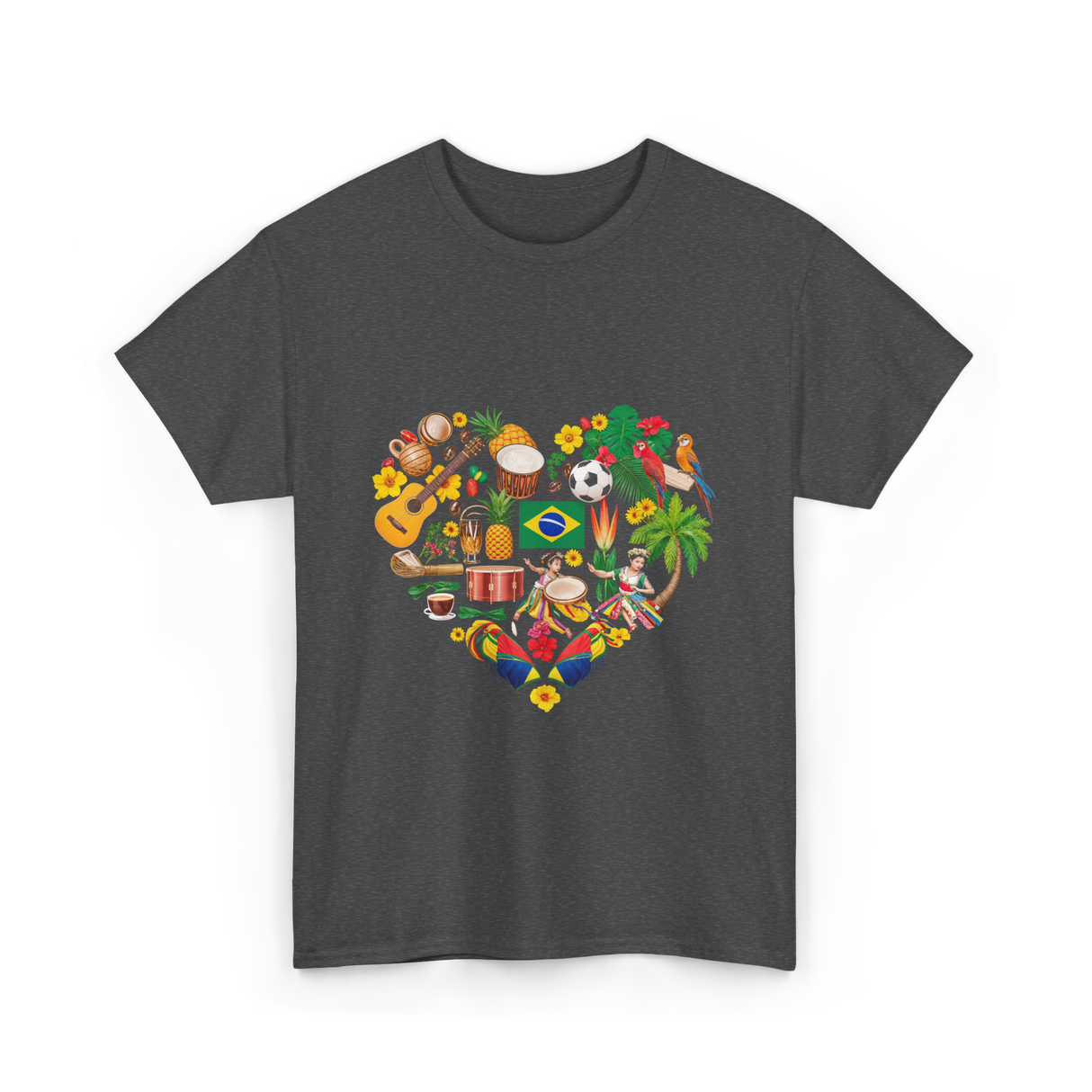 Brazil Heartbeat Cultural Display T-Shirt - Dark Heather