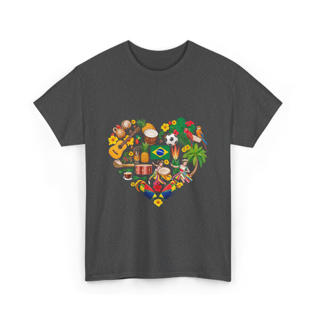 Brazil Heartbeat Cultural Display T-Shirt - Dark Heather