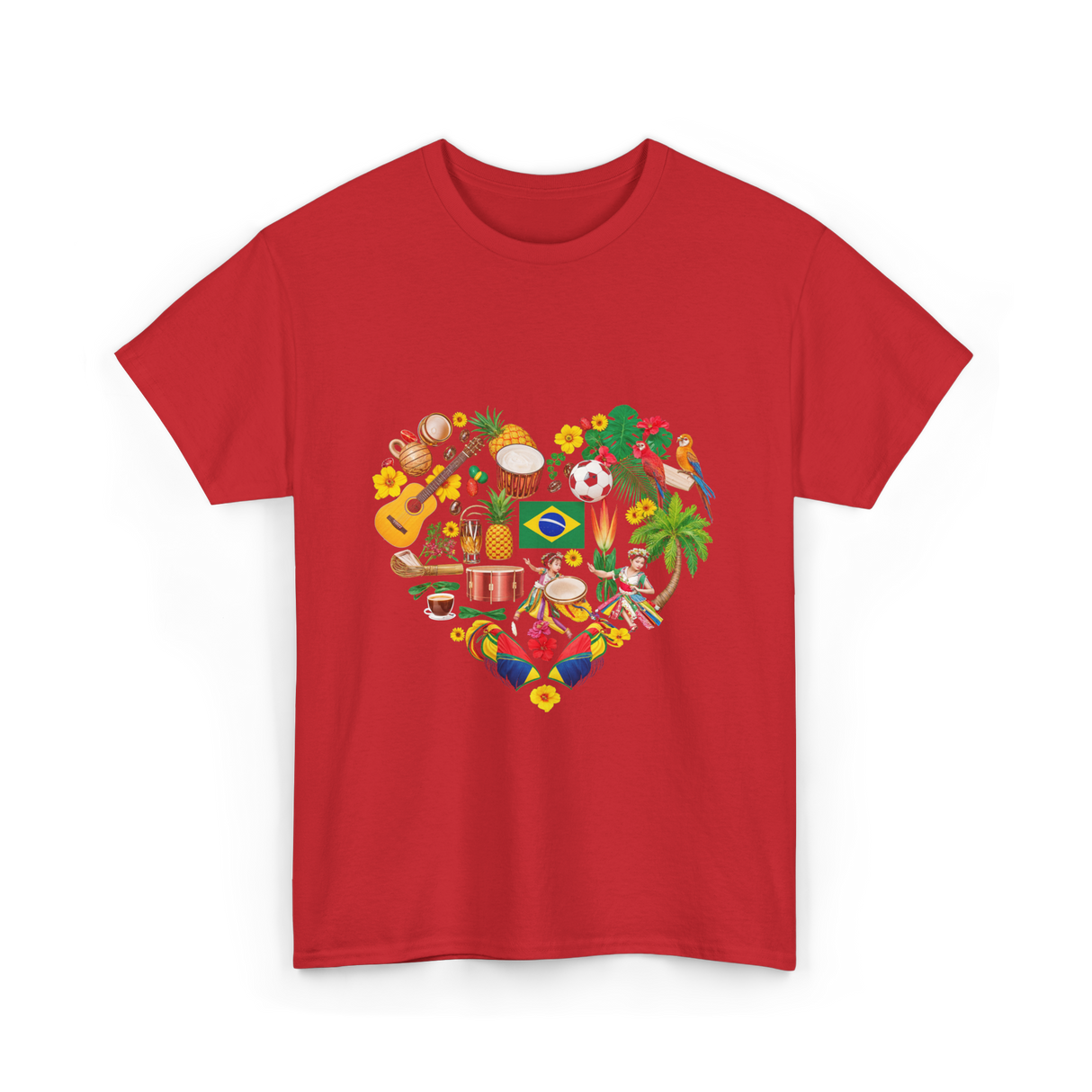 Brazil Heartbeat Cultural Display T-Shirt - Red