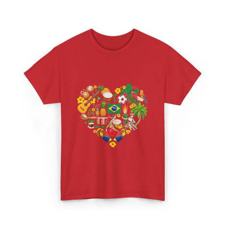 Brazil Heartbeat Cultural Display T-Shirt - Red