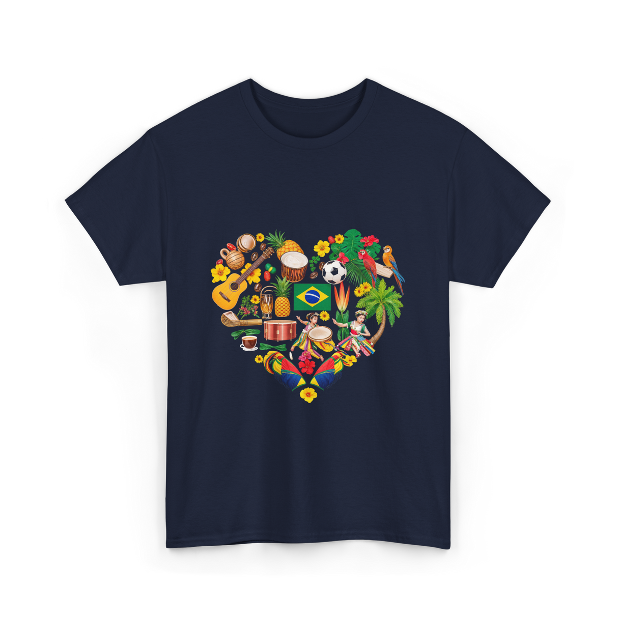 Brazil Heartbeat Cultural Display T-Shirt - Navy