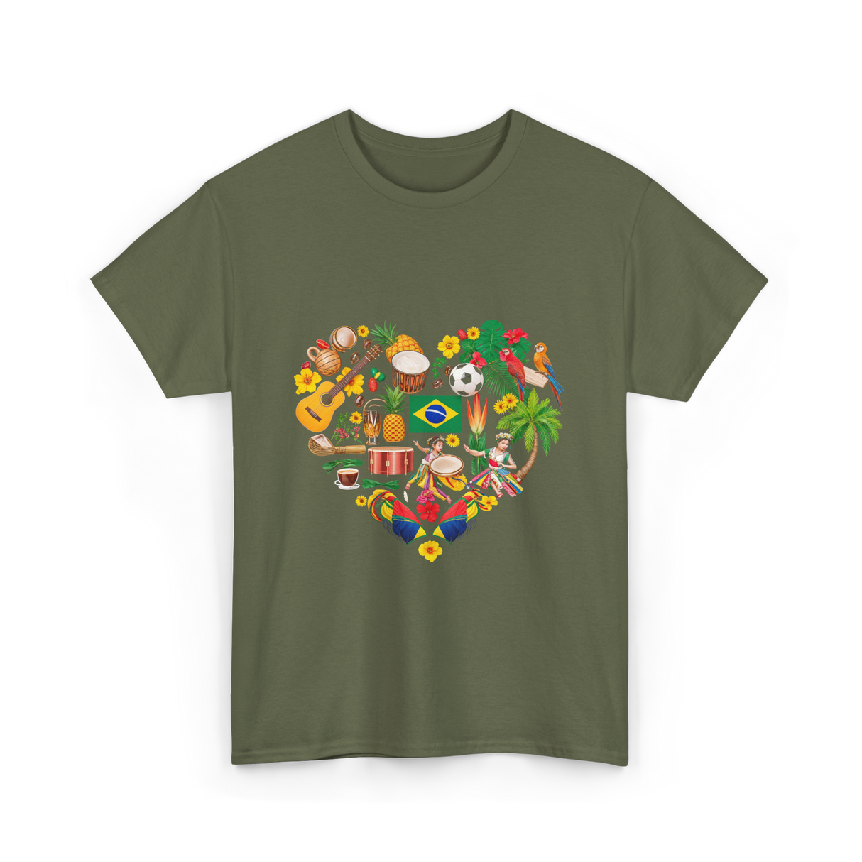 Brazil Heartbeat Cultural Display T-Shirt - Military Green