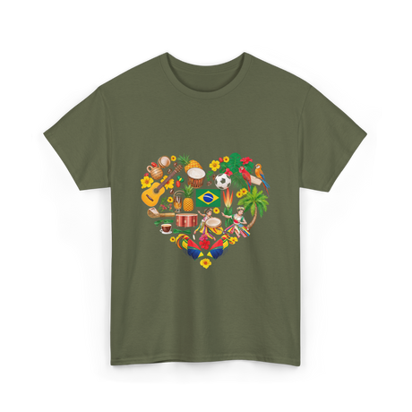 Brazil Heartbeat Cultural Display T-Shirt - Military Green