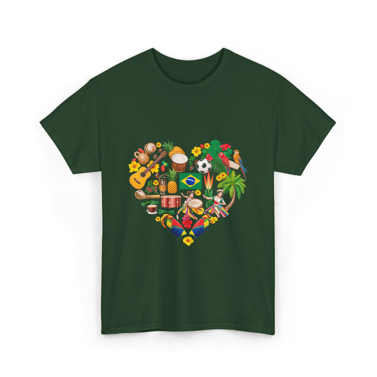 Brazil Heartbeat Cultural Display T-Shirt - Forest Green