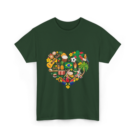 Brazil Heartbeat Cultural Display T-Shirt - Forest Green