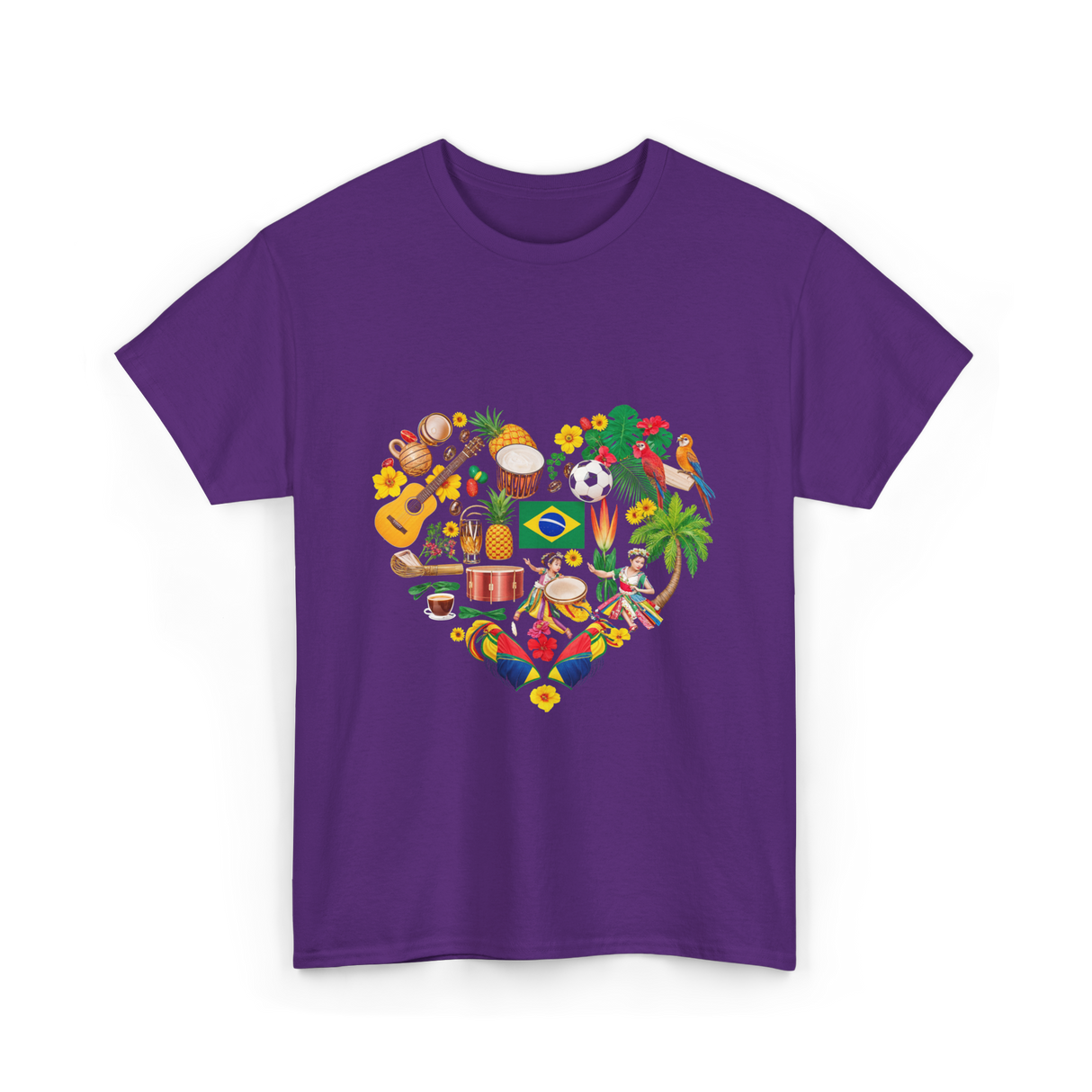 Brazil Heartbeat Cultural Display T-Shirt - Purple