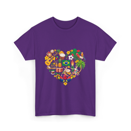 Brazil Heartbeat Cultural Display T-Shirt - Purple