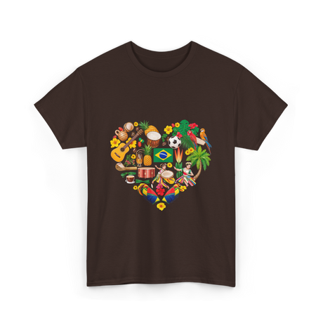 Brazil Heartbeat Cultural Display T-Shirt - Dark Chocolate