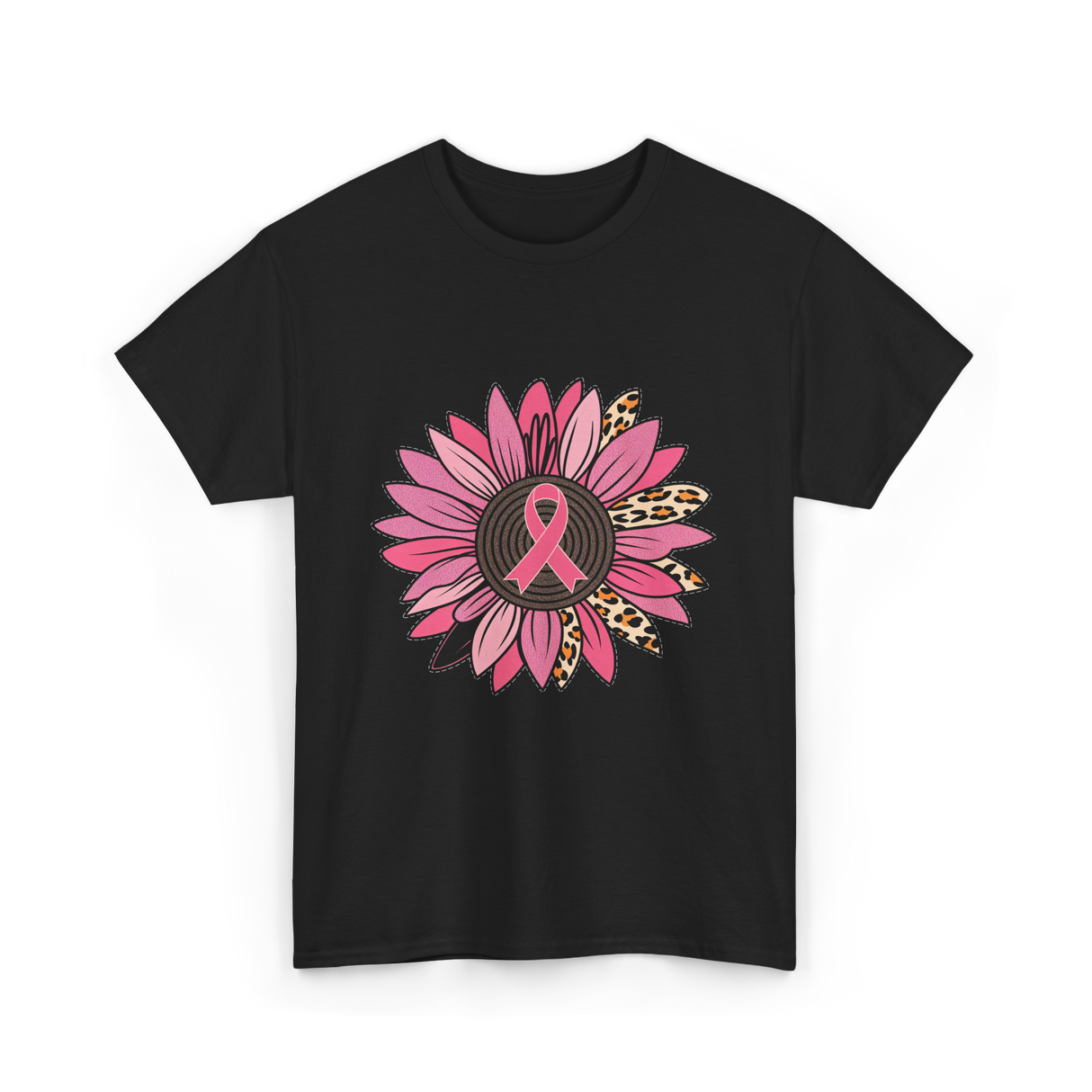 Breast Cancer Awareness Pink Flower T-Shirt - Black