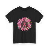 Breast Cancer Awareness Pink Flower T-Shirt - Black