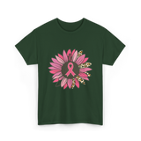 Breast Cancer Awareness Pink Flower T-Shirt - Forest Green