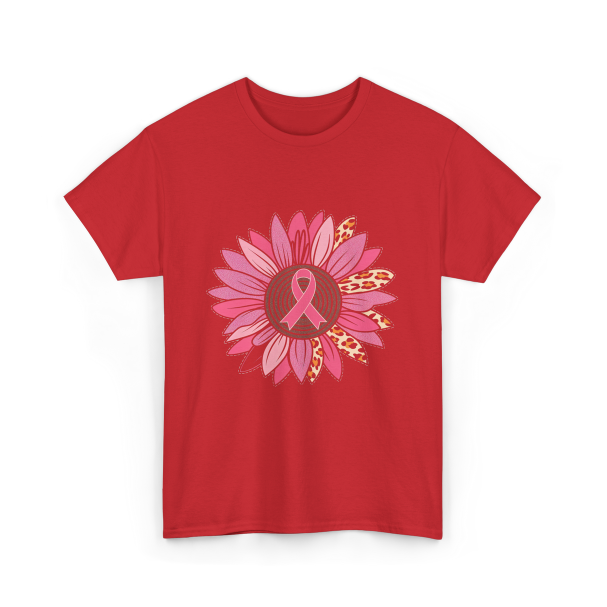 Breast Cancer Awareness Pink Flower T-Shirt - Red