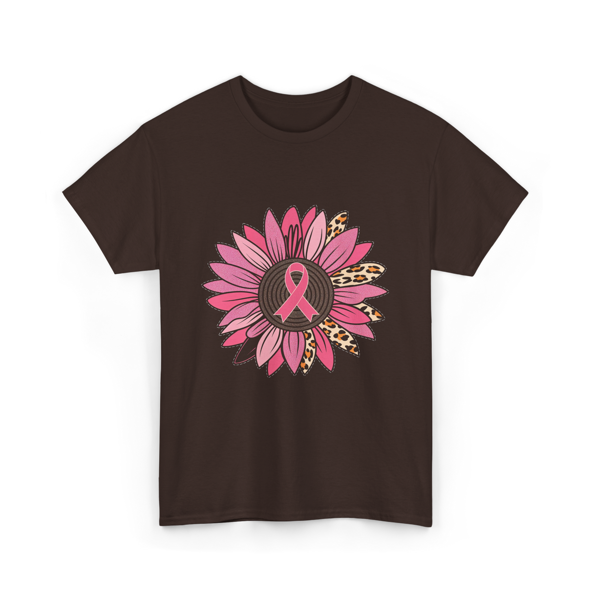 Breast Cancer Awareness Pink Flower T-Shirt - Dark Chocolate