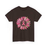 Breast Cancer Awareness Pink Flower T-Shirt - Dark Chocolate